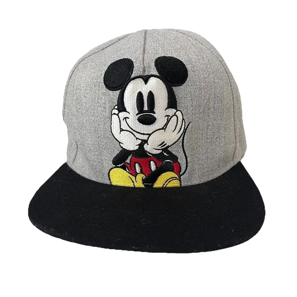 Disney Mickey Mouse Grey Black SnapBack Hat Cap Youth Adjustable